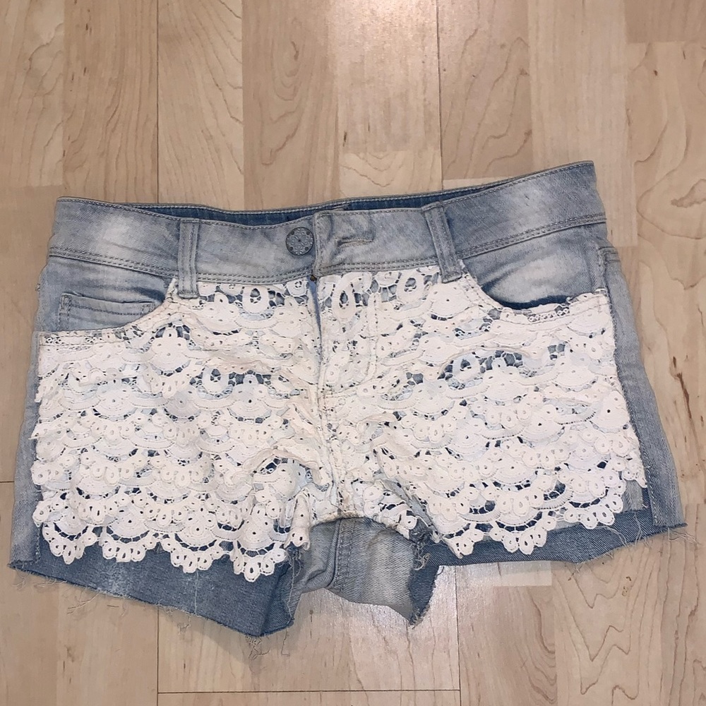 Lace jean shorts